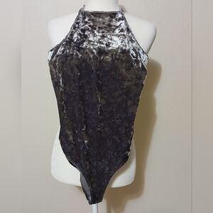 FOREVER 21 Velvet Halter Bodysuit - Black